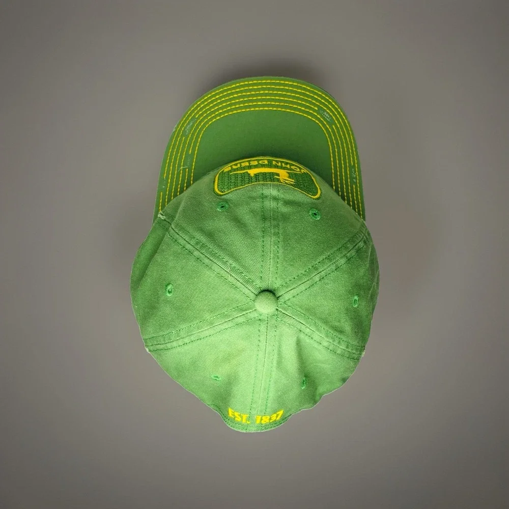 John Deere Distressed Green Snapback Baseball Cap Hat Metallic Logo LP48321